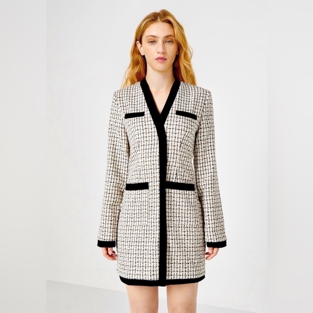 Urban Revivo Chic Long Sleeve Tweed Women's Dress Black and White Check size S/4